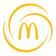 A yellow logo consisting of a stylized "M" resembling golden arches, enclosed within a circular design. The "M" is prominently centered, with curved lines around it creating an abstract, dynamic appearance. The background is white.