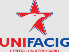 Logotipo de UNIFACIG Centro Universitário con una estrella roja y una cabeza de águila blanca en el centro. Debajo de la estrella, "UNIFACIG" está escrito en negrita, con "UNI" en rojo y "FACIG" en azul. "CENTRO UNIVERSITÁRIO" está escrito en letra roja más pequeña debajo.