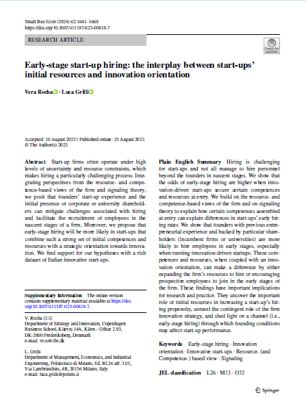 Early-stage start-up hiring: the interplay between start-ups’ initial resources and innovation orientation