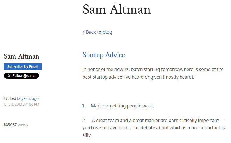Startup Advice by Sam Altman
