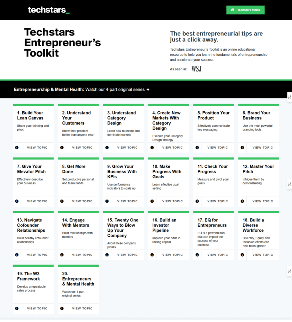 Techstar Entrepreneuership Toolkit