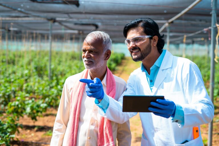 Agro,Scientist,With,Senior,Indian,Farmer,Explaining,From,Digital,Tablet